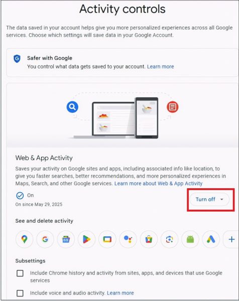 Hướng Dẫn Kiểm Soát Quyền Riêng Tư Trên Google: 4 Bước Đơn Giản Để Bảo Vệ Dữ Liệu Cá Nhân 5 Người dùng có thể tắt hoặc xóa lịch sử truy cập Google để giảm thiểu việc thu thập thông tin cá nhân. (Nguồn: PCMag)